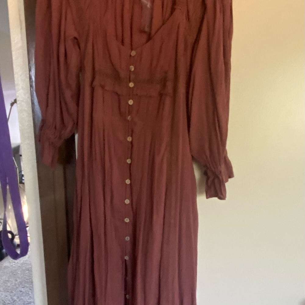 Elegant Rust Button-Down Maxi Dress